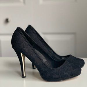 Black Heels with Lace Detail